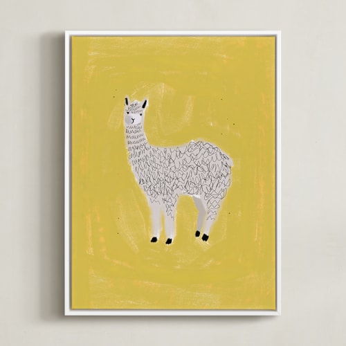This is a yellow kids wall art by SALLY MURPHY called sunshine alpaca