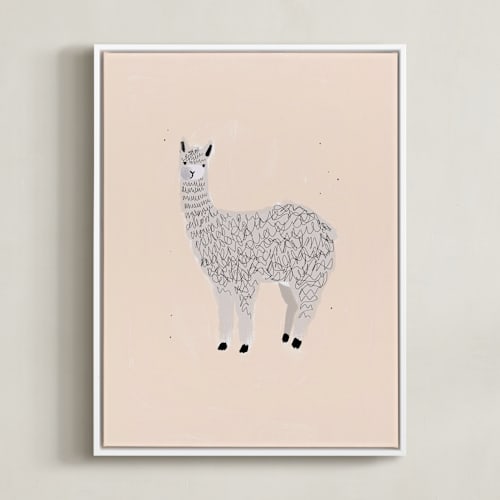 This is a peach kids wall art by SALLY MURPHY called sunshine alpaca