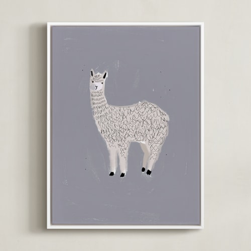 This is a grey kids wall art by SALLY MURPHY called sunshine alpaca