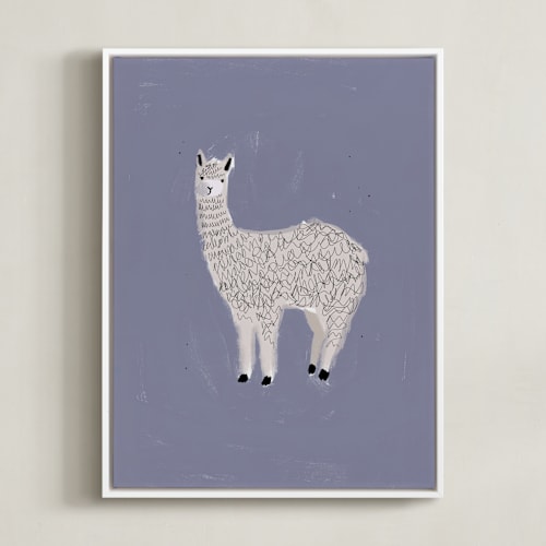 This is a grey lavender kids wall art by SALLY MURPHY called sunshine alpaca
