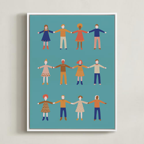 This is a vintage turquoise kids wall art by Nieves Herranz called happy people