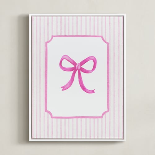 This is a pink nursery wall art by Vivi Furlong called coquette blue bow