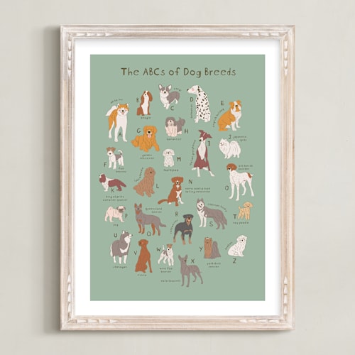 This is a mint kids wall art by Vera Lim called abcs of dog breeds
