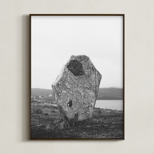 This is a black and white art by Kamala Nahas called standing stones i