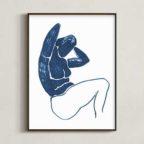 This is a indigo blue art by Oana Prints called sitting nude