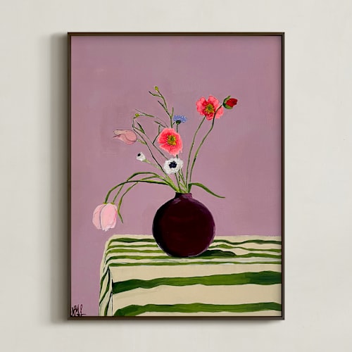 This is a wine art by Nicole Simms called flowers at the edge 