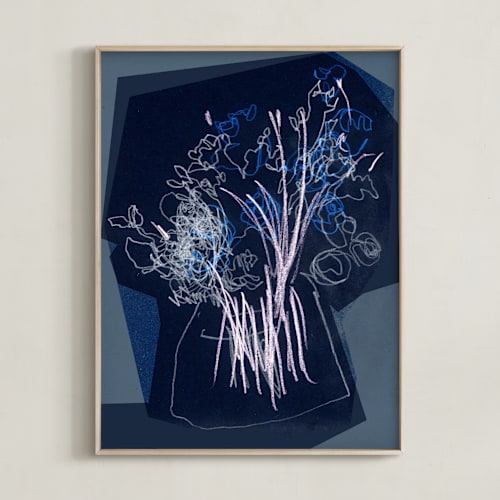 This is a dark blue flowers art by Bethania Lima called an attempt on gestural drawing