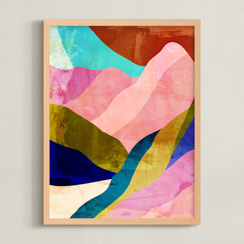 This is a rainbow pink art by Mojca Dolinar called mountain landscape i