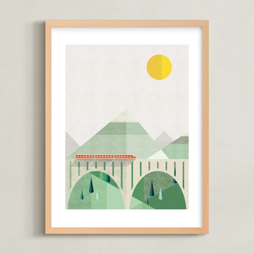 This is a burnt sienna kids wall art by Robert and Stella called train voyage