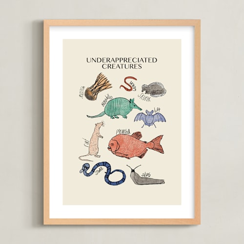 This is a turquoise sea green kids wall art by Kellie Dykast called underappreciated creatures