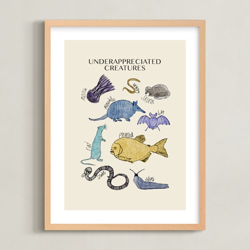This is a golden yellow kids wall art by Kellie Dykast called underappreciated creatures