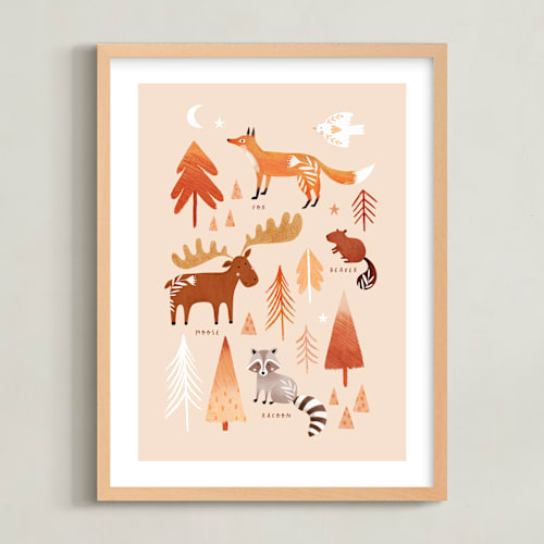 This is a earthy beige kids wall art with standard by Tati Abaurre called woodland animals