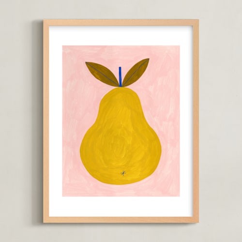 This is a mustard kids wall art by Ana Toro called barlett pear