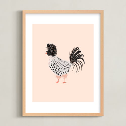 This is a light pink kids wall art by SALLY MURPHY called spotted hen