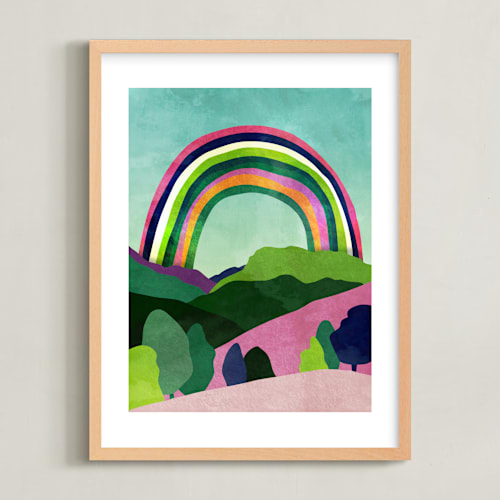 This is a emerald green kids wall art by Mojca Dolinar called rainbow dreams