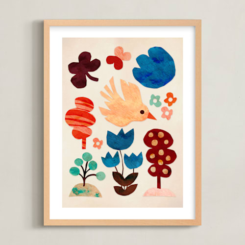 This is a off white kids wall art with standard by Mojca Dolinar called bird and the forest