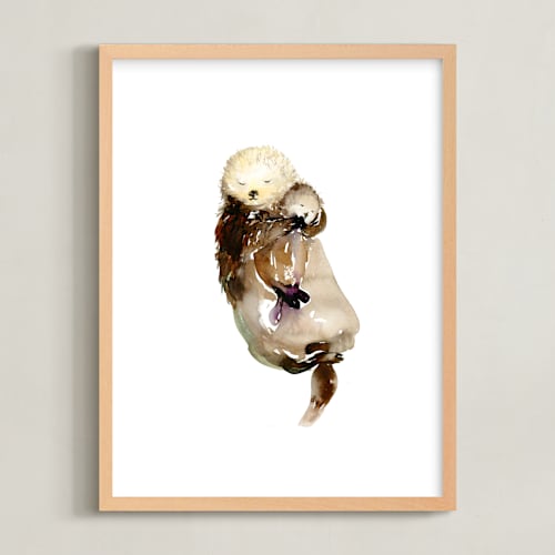 This is a otter brown kids wall art by Jean Choe Art and Design called mommy is my world