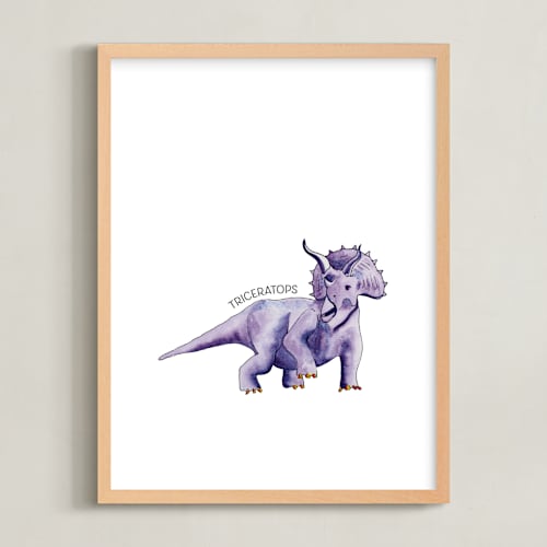 This is a grape art by Rachel Getz called watercolor dino party triceratops