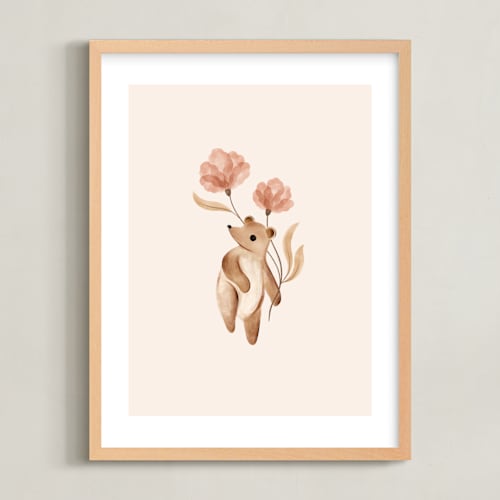 This is a tan art by Vivian Yiwing called bear with flowers