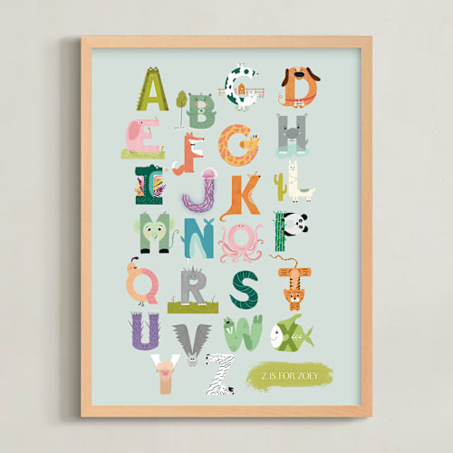 This is a seafoam nursery wall art by Char-Lynn Griffiths called alphabet farm