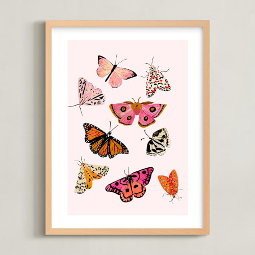 This is a blush pink nursery wall art by Shannon Kirsten called moths & butterflies