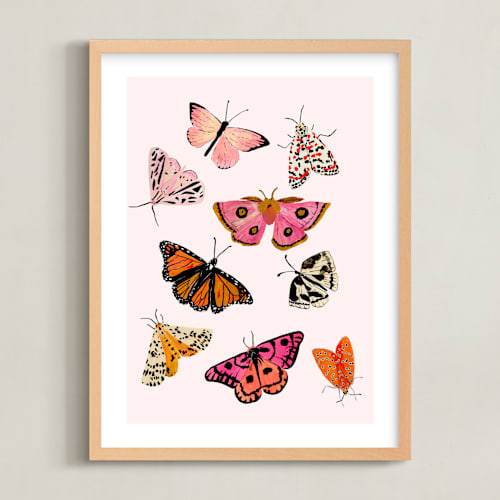 This is a blush pink nursery wall art with standard by Shannon Kirsten called moths & butterflies