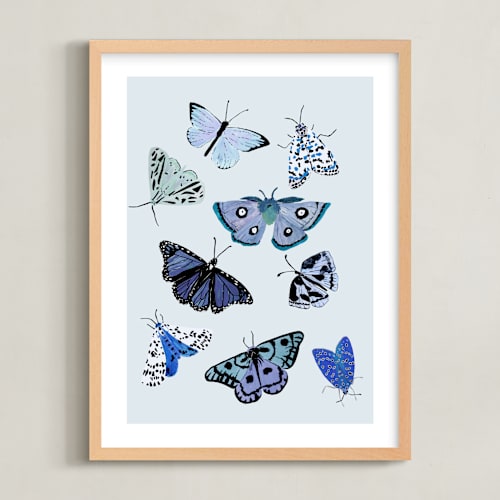 This is a french blue nursery wall art with standard by Shannon Kirsten called moths & butterflies