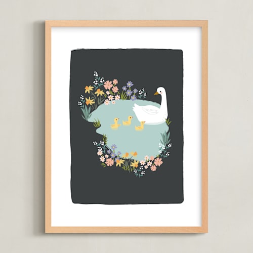 This is a twilight nursery wall art by Karidy Walker called little duck pond