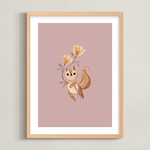 This is a blossom nursery wall art by Vivian Yiwing called squirrel with flowers