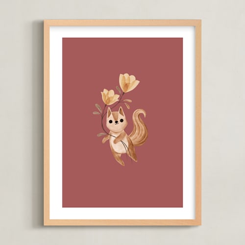 This is a berry nursery wall art by Vivian Yiwing called squirrel with flowers