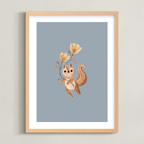 This is a bluebell nursery wall art by Vivian Yiwing called squirrel with flowers