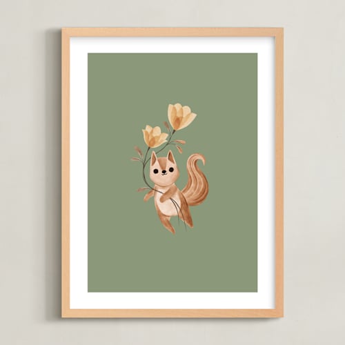 This is a moss nursery wall art by Vivian Yiwing called squirrel with flowers