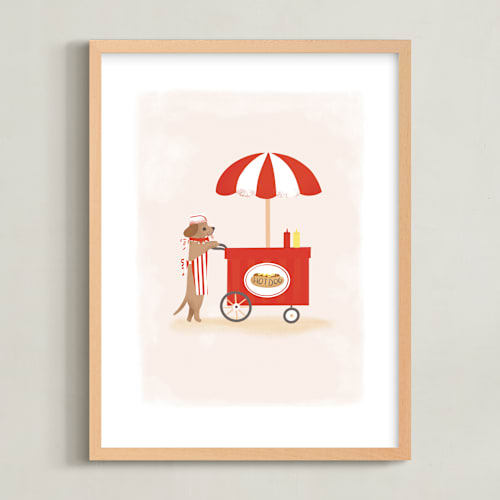 This is a red nursery wall art with standard by Itsy Belle Studio called hot dog cart