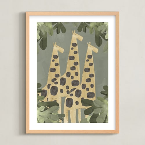 This is a savanna greige nursery wall art with standard by Alicia Abla called a giraffe trio