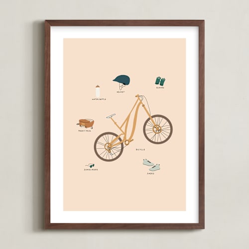 This is a blush pink kids wall art by Coit Creative called cycling adventure gear
