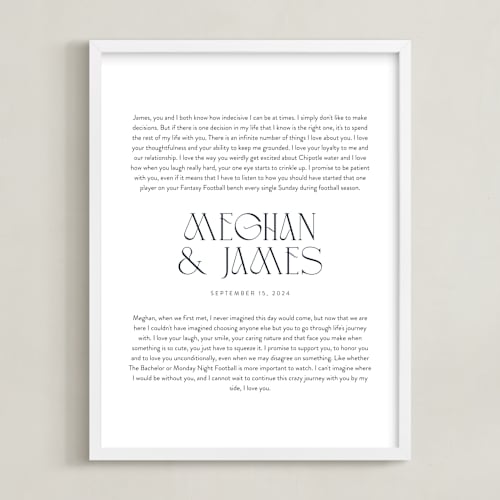 This is a midnight blue photos to art by Minted called our vows: portrait orientation custom print