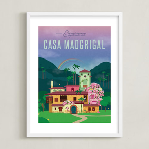 This is a tropical disney art by Erica Krystek called discover disney's casa madrigal