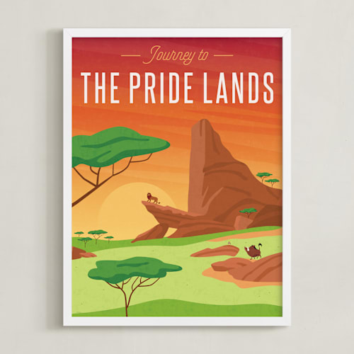 This is a sunset disney art by Erica Krystek called journey to the disney's pride lands
