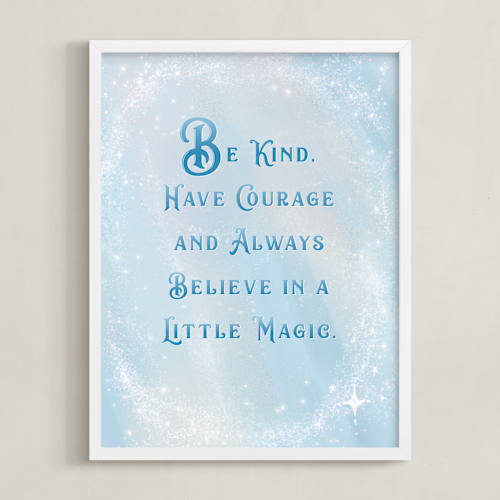 This is a blue disney art by Leah Bisch called disney's cinderella magic quote