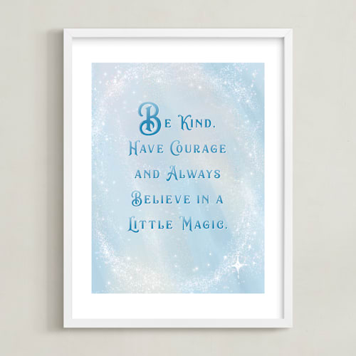 This is a blue disney art by Leah Bisch called disney's cinderella magic quote