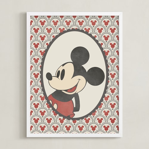 This is a red disney art with standard by Heather Schertzer called disney's mickey antique wallpaper