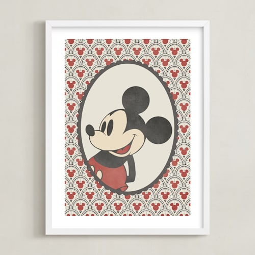 This is a red disney art by Heather Schertzer called disney's mickey antique wallpaper