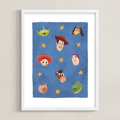 This is a blue disney art by Dani Lugato called disney pixar's toy story stars