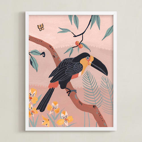 This is a pink bisque art by Stefanie Lane called tropic toucan ii