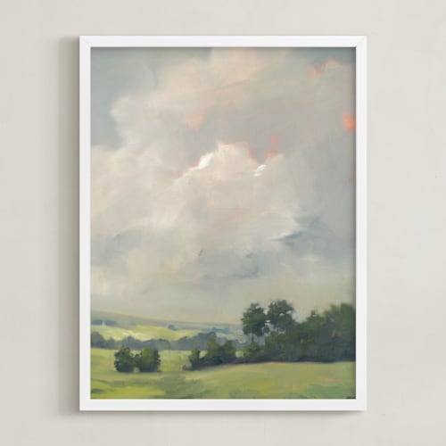 This is a grey blue art by Stephanie Goos Johnson called rosy tomorrow ii