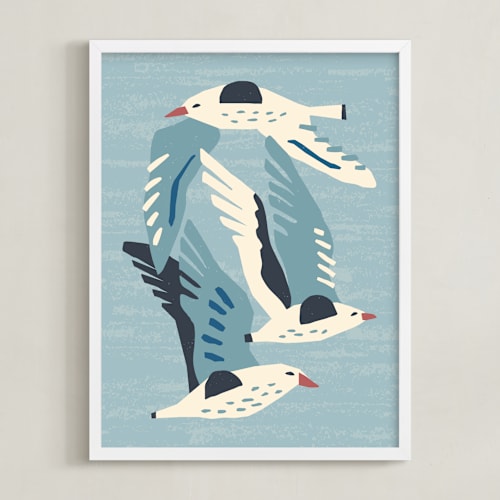 This is a neutral blue green art with standard by Roochita Chachra called seagulls