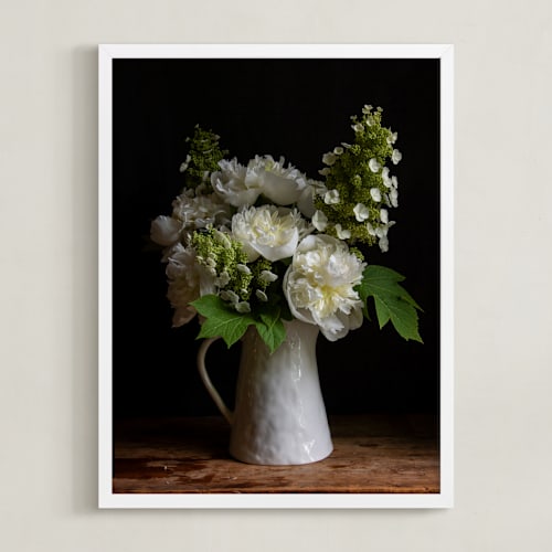 This is a green and white art with standard by Elizabeth Pyle called pitcher of peonies