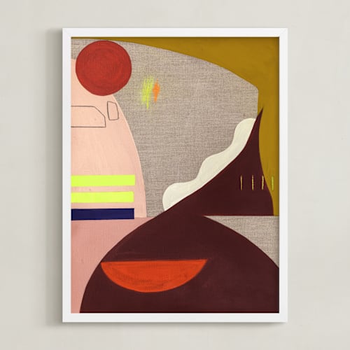 This is a maroon art by Keren Toledano called horologium