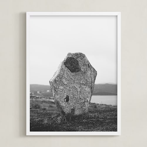 This is a black and white art by Kamala Nahas called standing stones i
