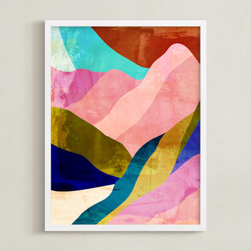 This is a rainbow pink art by Mojca Dolinar called mountain landscape i
